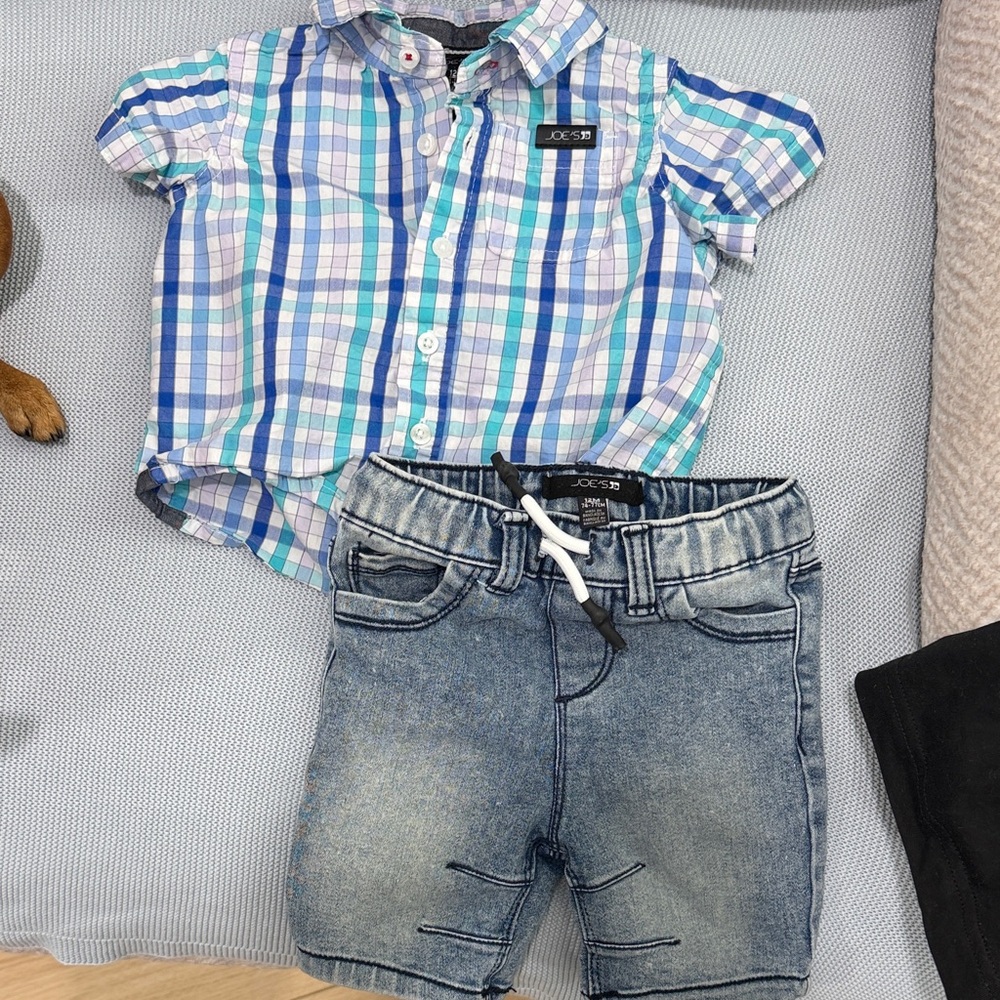 Joe's Jeans Blue Plaid Shirt and Denim Shorts Set